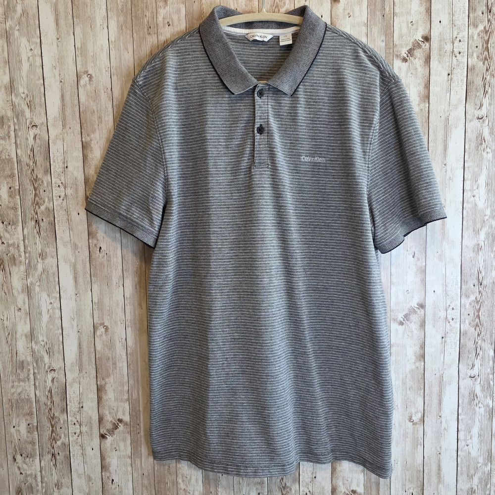 Calvin Klein Gray Polo Shirt with Stripes